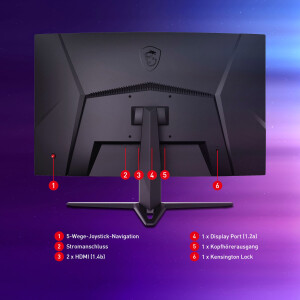MSI Curved-Gaming-LED-Monitor Optix G32C4 E2 / 80 cm - 32 Zoll / 1920 x 1080 px Full HD / 1 ms Reaktionszeit / 170 Hz / 2 Jahre Garantie