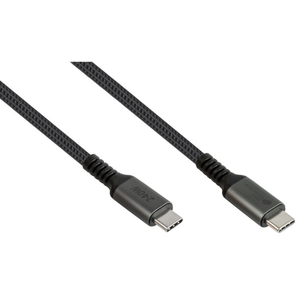 GoodConnections USB-C 2.0 (ST-ST) 1m Anschlusskabel Textilmantel 240W Anthrazit