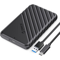 Festplattengehäuse 2,5 Zoll, ORICO 6Gbps USB C 3.1 Gen 1 Festplatten Gehäuse für 9.5mm 7mm 2.5 Zoll SATA SSD HDD, UASP Trim unterstützt, mit USB 3.1 Kabel, Werkzeugloses Externe SSD Gehäuse(Schwarz)