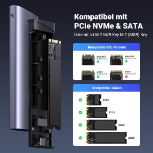 Externes NVMe M.2 SSD Festplattengehäuse – USB 3.1 Gen2, 10Gbps, UASP