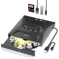 Alxum Externes CD DVD Laufwerk für Laptop,USB 3.0 Type C CD Laufwerk extern USB mit SD/TF Kartenleser und USB Anschlüsse / 12 Monate Garantie
