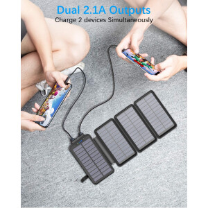 Solar PowerBank 26800mAh, mit 4 Solarpanels, Taschenlampe, USB-Ports Externer Akku