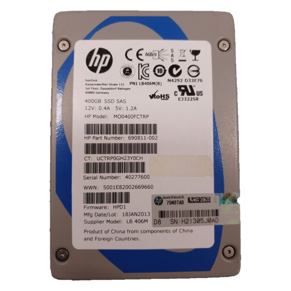 HP / SanDisk MO0400FCTRP 400GB SSD SAS 6Gb/s / HP P/N 690811-002