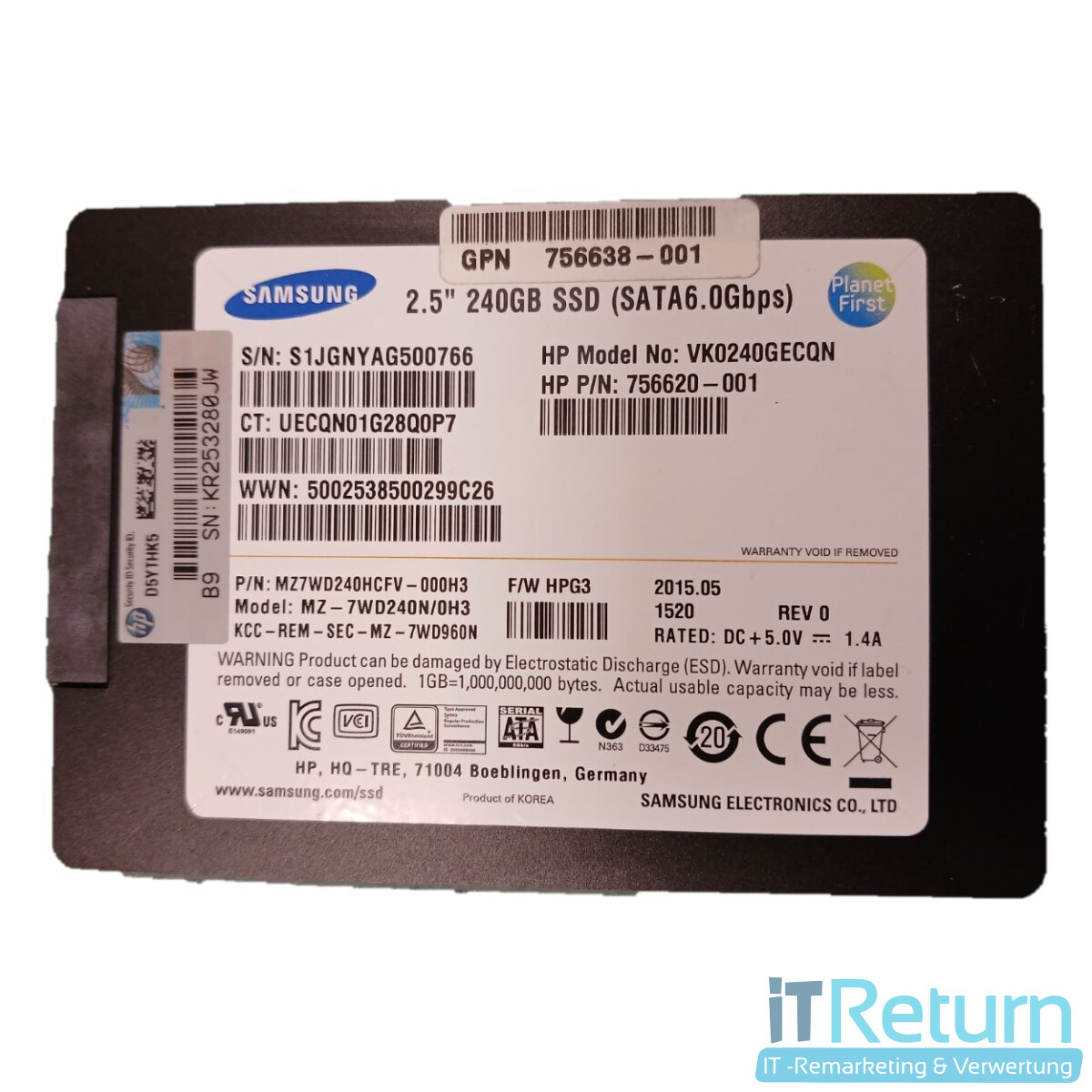 Samsung / HP 240GB 2.5Zoll; SATA 6Gb/s SSD / HP P/N 756620-0