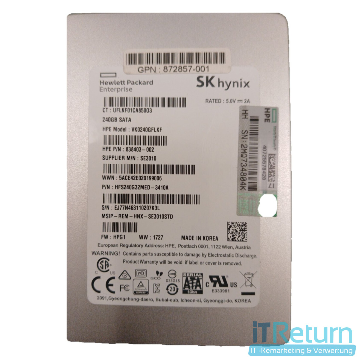 HPE / SK hynix 240GB SATA SSD / 2,5 Zoll / VK0240GFLKF / HFS