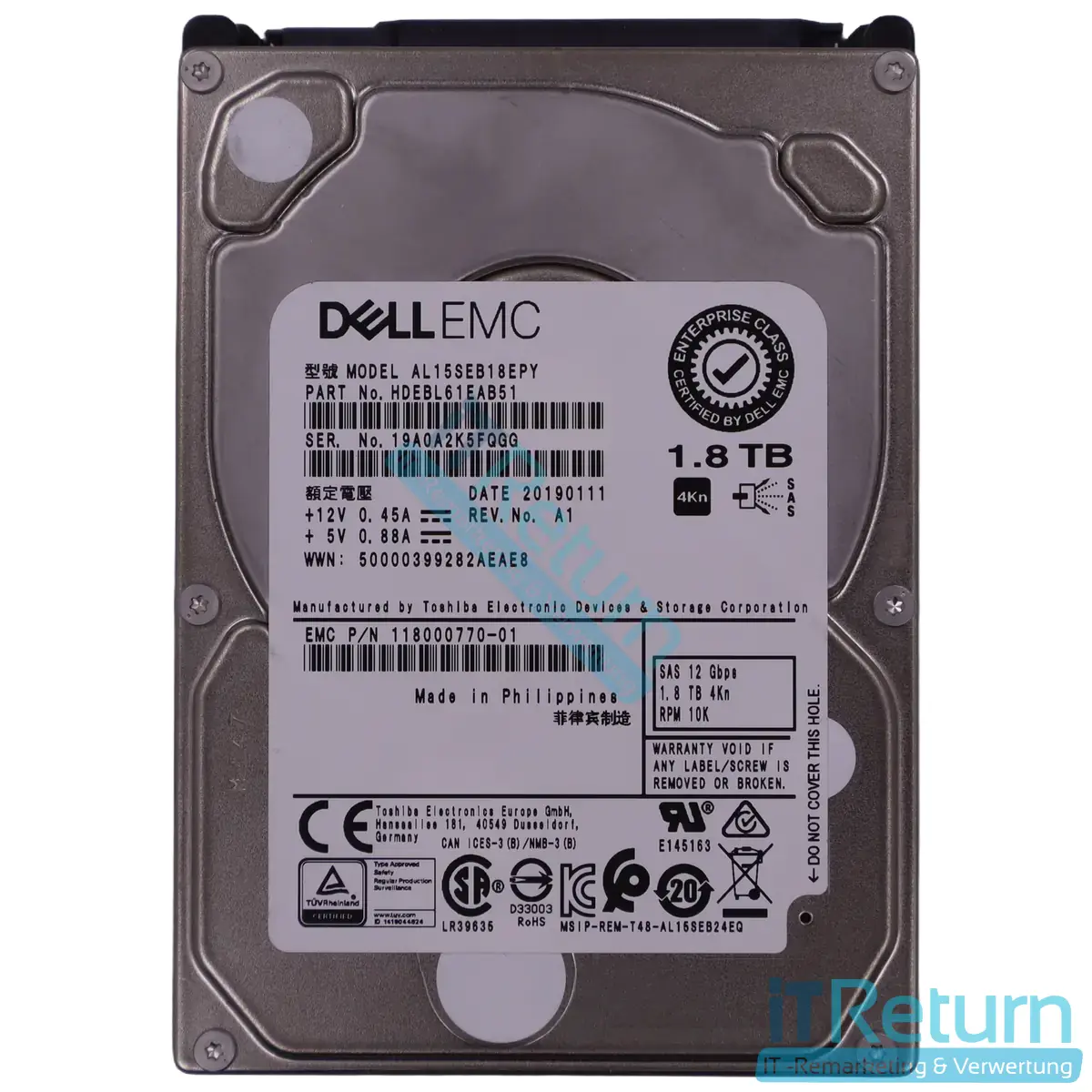 Dell EMC 1,8TB 10K SAS HDD | 118000770-0 box